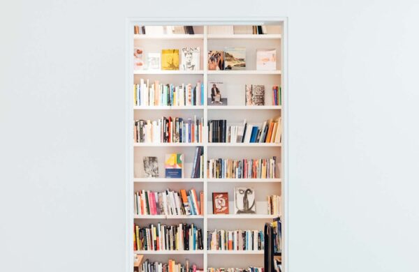 Bookcase full of colorful books