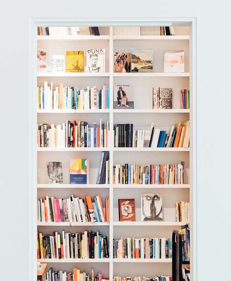 Bookcase full of colorful books