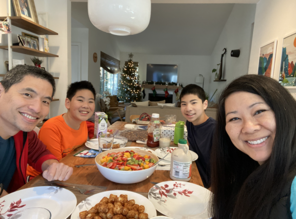 Iris Chen and her family having dinner