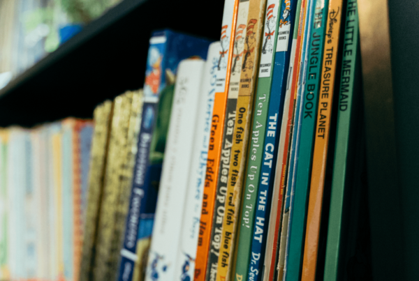 bookshelf filled with childrens books