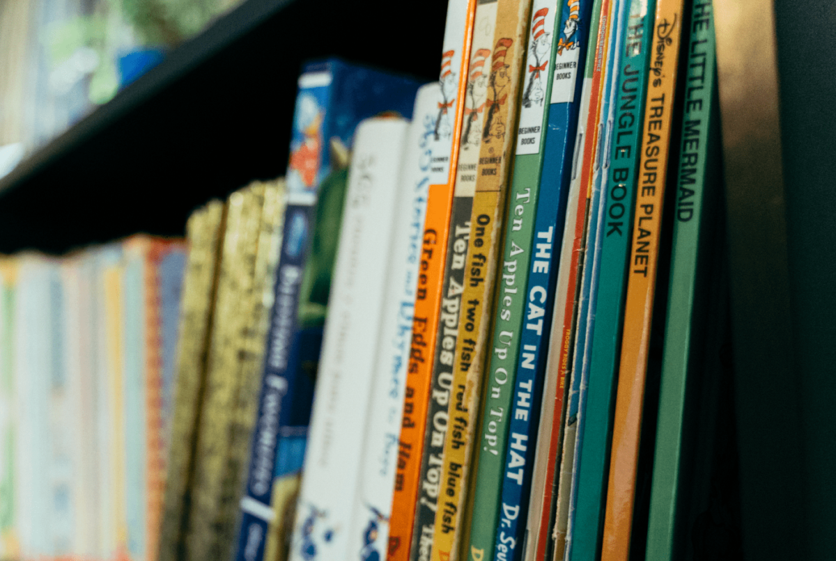 bookshelf filled with childrens books
