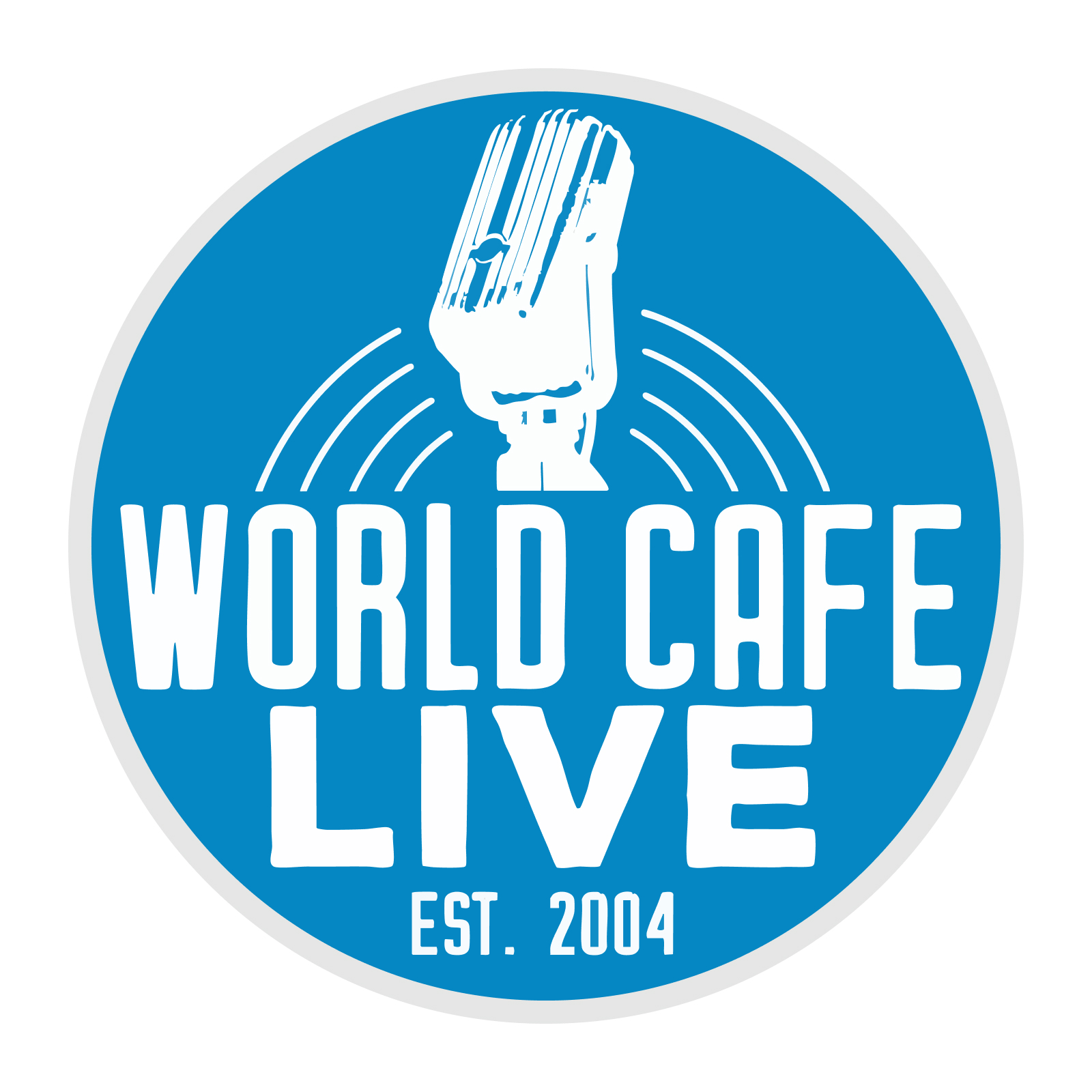 World Cafe Live logo with a mic on top and est. 2004 underneath.